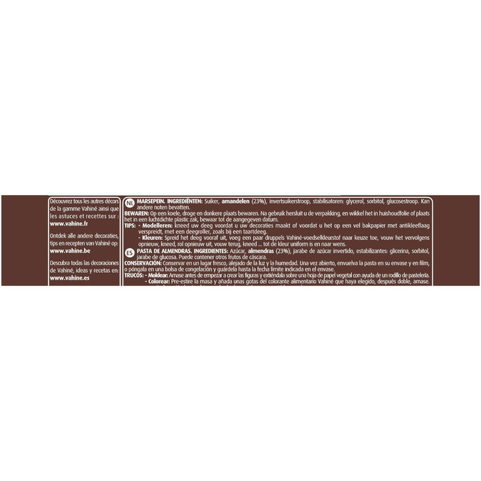 Panneau de texte contenant des informations sur le produit et des avertissements en plusieurs langues.