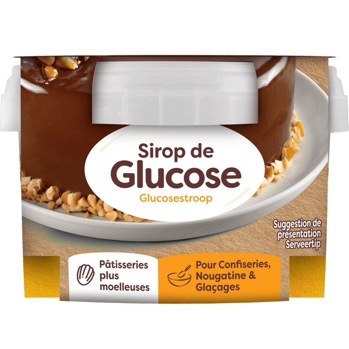 Un emballage de Sirop de Glucose Great Value est présenté, soulignant son utilisation en pâtisserie et confiserie.