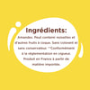L'image montre la liste des ingrédients d'un produit, qui comprend des amandes et peut contenir des noisettes et d'autres fruits à coque, et est produit en France à partir de matières premières importées.