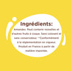 L'image montre la liste des ingrédients d'un produit, qui comprend des amandes et peut contenir des noisettes et d'autres fruits à coque, et est produit en France à partir de matières premières importées.
