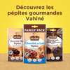 Vahiné présente une variété de pépites gourmandes, incluant chocolat noir, chocolat au lait et un mélange de trois chocolats, parfaites pour la pâtisserie.