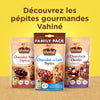 Vahiné présente une variété de pépites gourmandes, incluant chocolat noir, chocolat au lait et un mélange de trois chocolats, parfaites pour la pâtisserie.