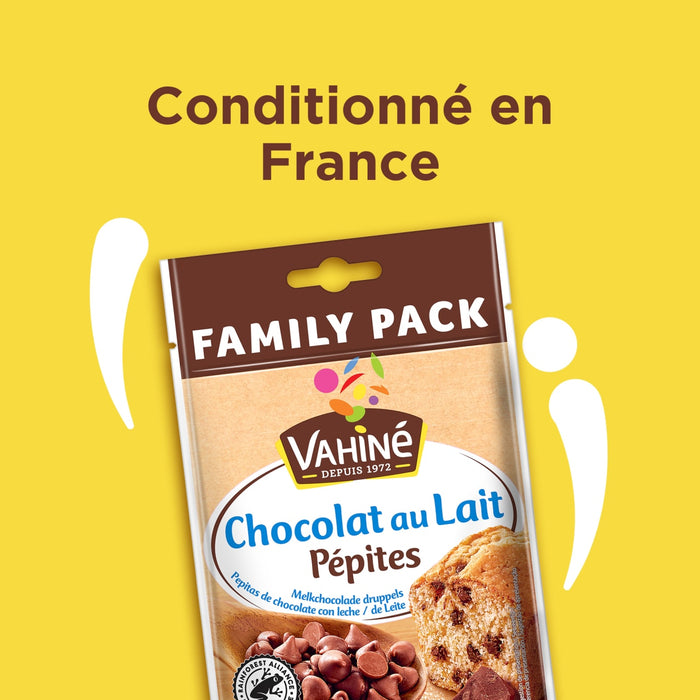 Un paquet familial de pépites de chocolat au lait Vahiné, conditionné en France.