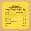 L'image montre un tableau des valeurs nutritionnelles moyennes pour 100g d'un produit.