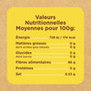 L'image présente un tableau des valeurs nutritionnelles moyennes pour 100g d'un produit alimentaire.