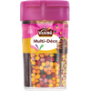 Un récipient de vermicelles Vahiné Multi-Déco, contenant des billes colorées et des bâtonnets de chocolat.