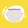 L'image affiche une liste d'ingrédients en français, présentée dans une forme circulaire blanche sur un fond jaune.