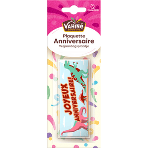 Un aimant de la marque Vachon avec un design Joyeux Anniversaire mettant en vedette des dinosaures de dessins animés.