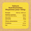 Une étiquette de valeurs nutritionnelles moyennes pour 100g.