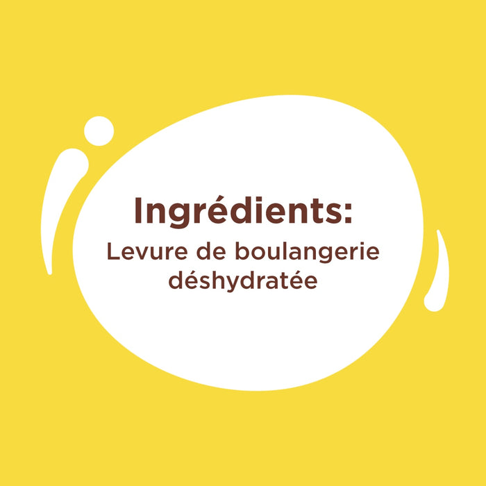 Illustration montrant la liste des ingrACdients d'un produit, qui comprend de la levure de boulangerie dACshydratACe.