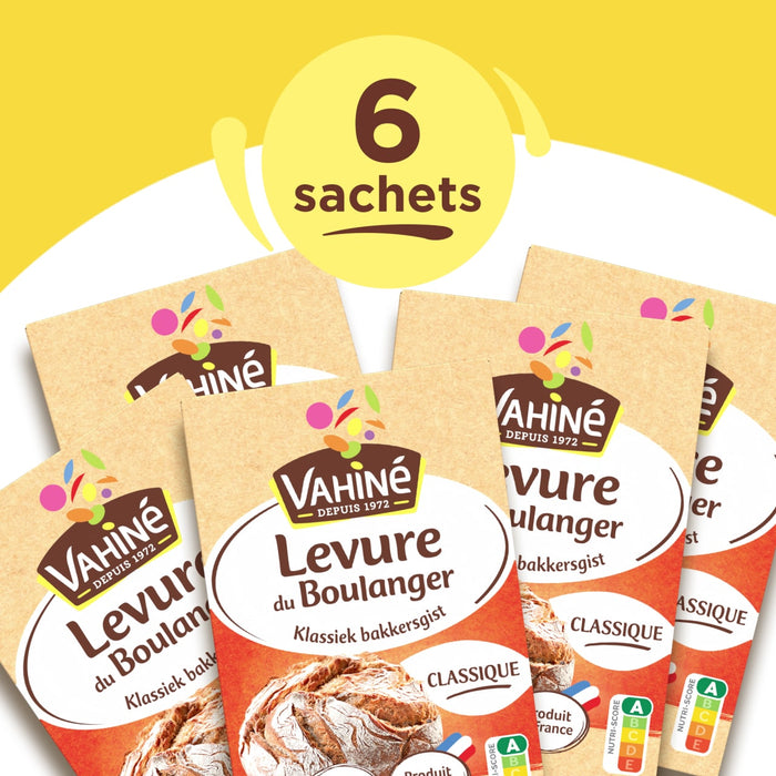 Un paquet de 6 sachets de VahinAC Levure de Boulanger, un produit de levure de boulangerie.