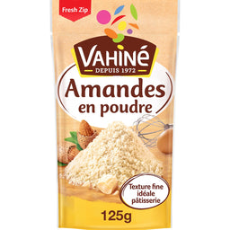 Un paquet de poudre d'amandes de la marque Vahiné est présenté.