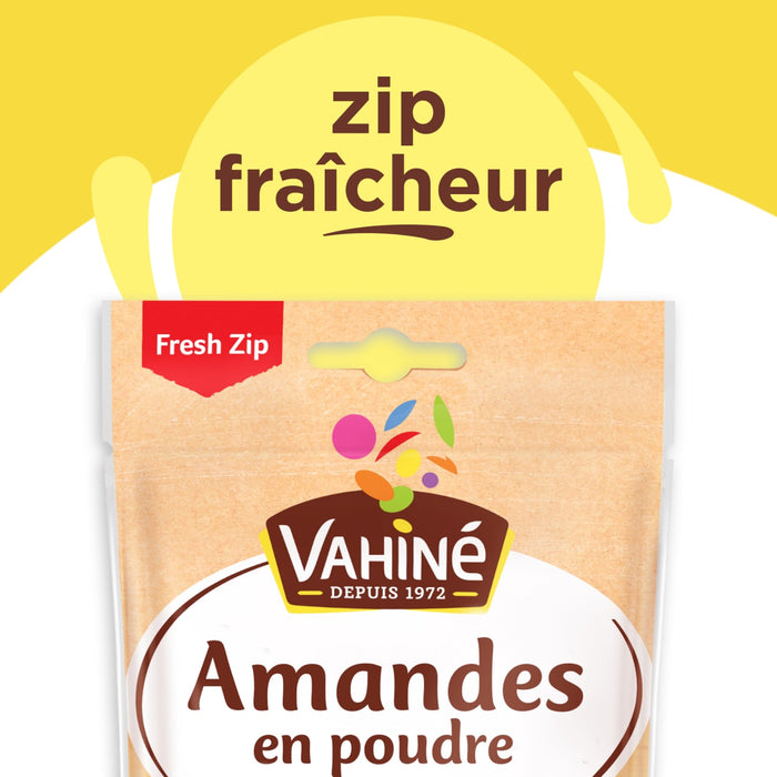 Emballage de VahinAC Amandes en poudre avec fermeture Fresh Zip pour conserver la fraARcheur.