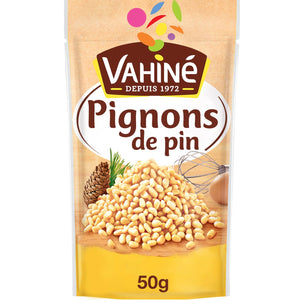 Un paquet de pignons de pin de la marque Vahiné, présentant le produit et la marque.