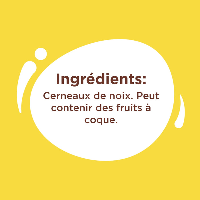 L'image indique que les cerneaux de noix sont l'ingrédient principal et précise que le produit peut contenir d'autres fruits à coque.