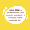 L'image montre la liste des ingrédients d'un produit, qui comprend de l'ananas et peut contenir des traces de fruits à coque, avec la mention qu'il est sans colorant ni conservateur artificiel et qu'il est importé et conditionné en France.