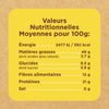 Une étiquette de valeurs nutritionnelles indique les valeurs nutritionnelles pour 100g d'un produit alimentaire.