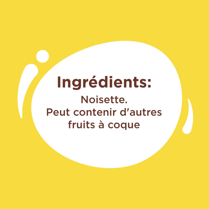 L'image montre la liste des ingrédients, qui comprend la noisette et un avertissement indiquant qu'elle peut contenir d'autres fruits à coque.