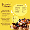 Recette d'une tarte aux fruits secs avec la liste des ingrédients et les instructions.