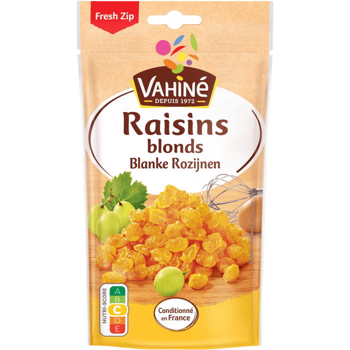 Un paquet de raisins blonds Vahiné est présenté.