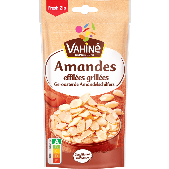 Un paquet d'amandes effilées grillées de la marque Vahiné.