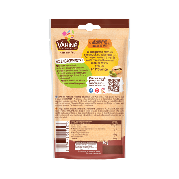 C'est le dos d'un sachet de Vicenzi Mini Snack, montrant les informations nutritionnelles et les instructions de prACparation.