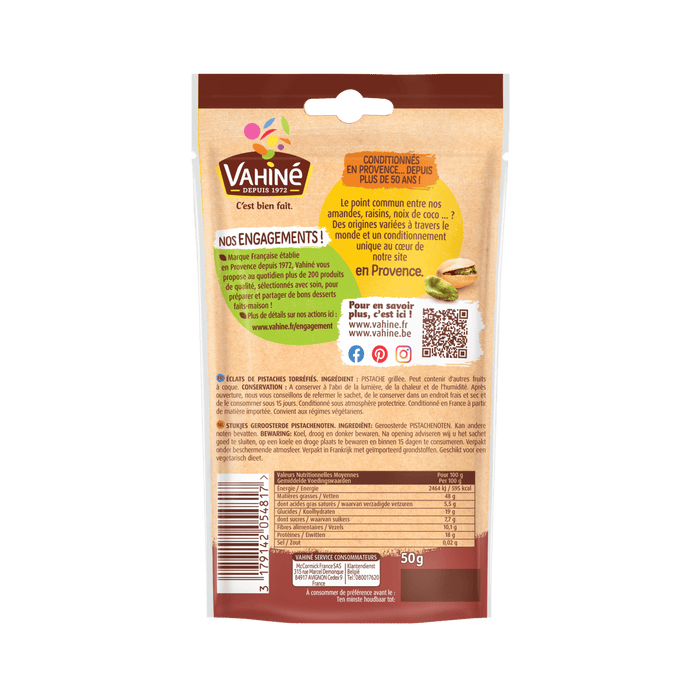 C'est le dos d'un sachet de Vicenzi Mini Snack, montrant les informations nutritionnelles et les instructions de prACparation.