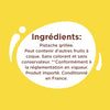 L'image montre la liste des ingrédients d'un produit, qui comprend des pistaches grillées et peut contenir d'autres fruits à coque, sans colorant ni conservateur, et il est importé et conditionné en France.