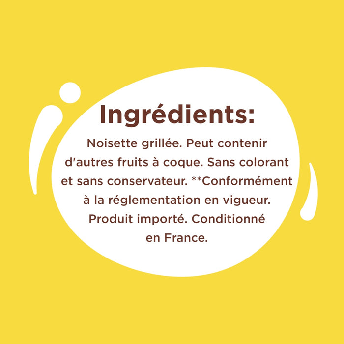L'image montre la liste des ingrédients d'un produit alimentaire, qui comprend de la molotterie grillée et une note indiquant qu'il peut contenir d'autres fruits à coque.