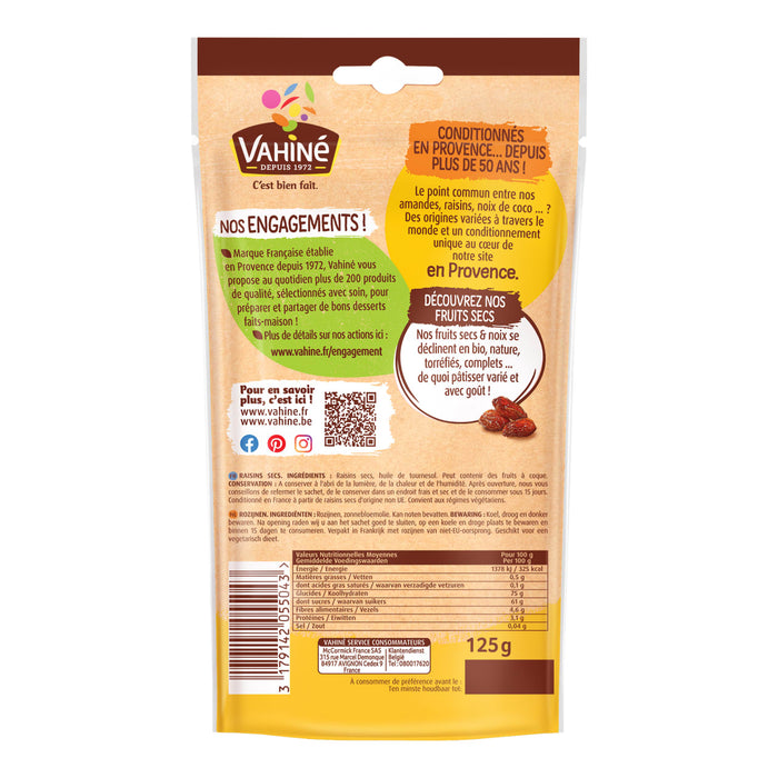 Le dos d'un sac de collation Tahini Joy Bites est présenté, affichant des informations nutritionnelles et des détails sur le produit.