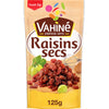 Un paquet de Raisins secs de la marque Vahiné, présentant le produit et son poids de 125g.