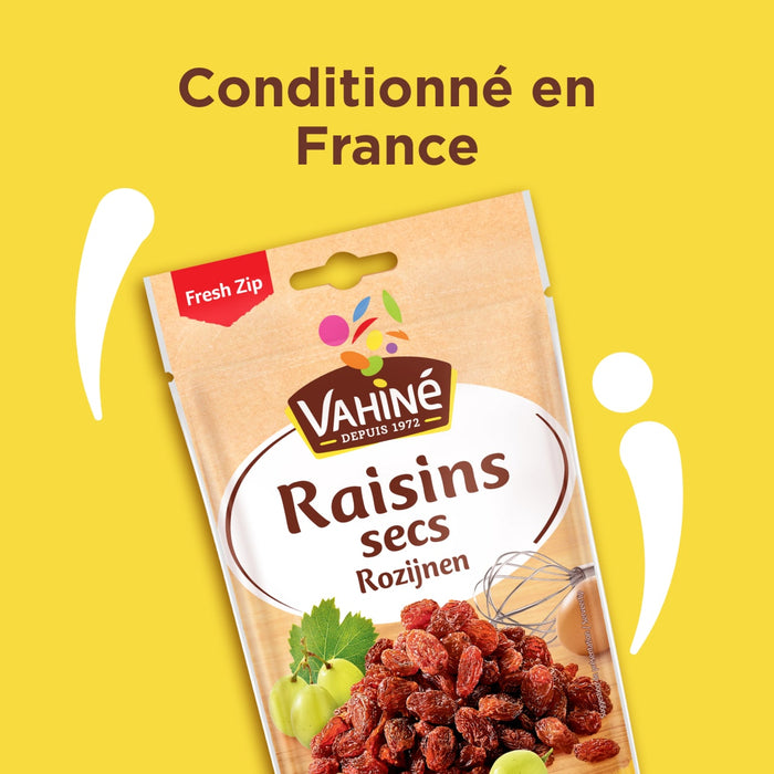 Un paquet de Vivine Raisins secs, conditionné en France.