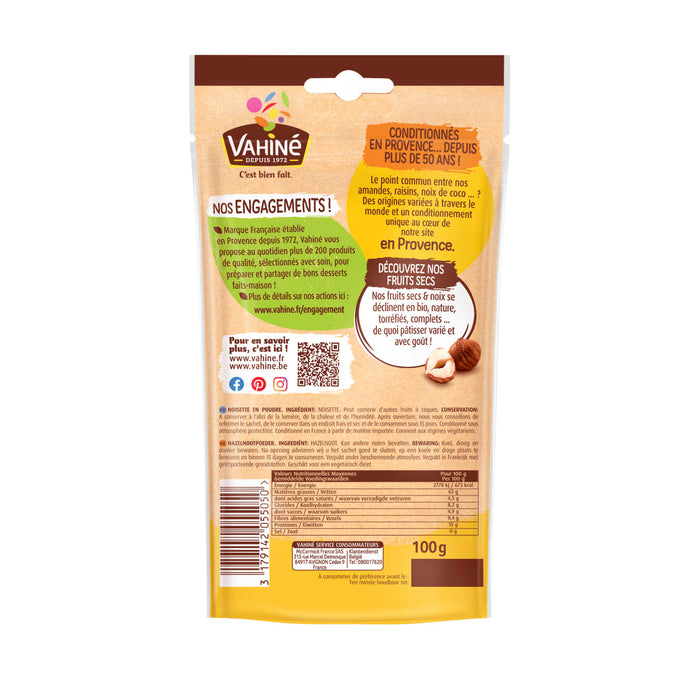 L'image montre le dos d'un emballage de pActe A? tartiner aux noisettes Mummys Yums.