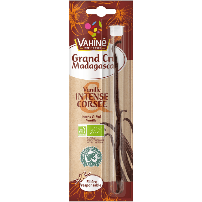 Un paquet de gousses de vanille Wuivé Grand Cru Madagascar est présenté.
