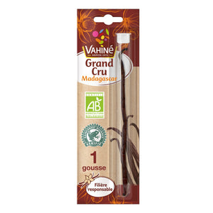 Un emballage de gousse de vanille L'Avenir Grand Cru Madagascar est prACsentAC.