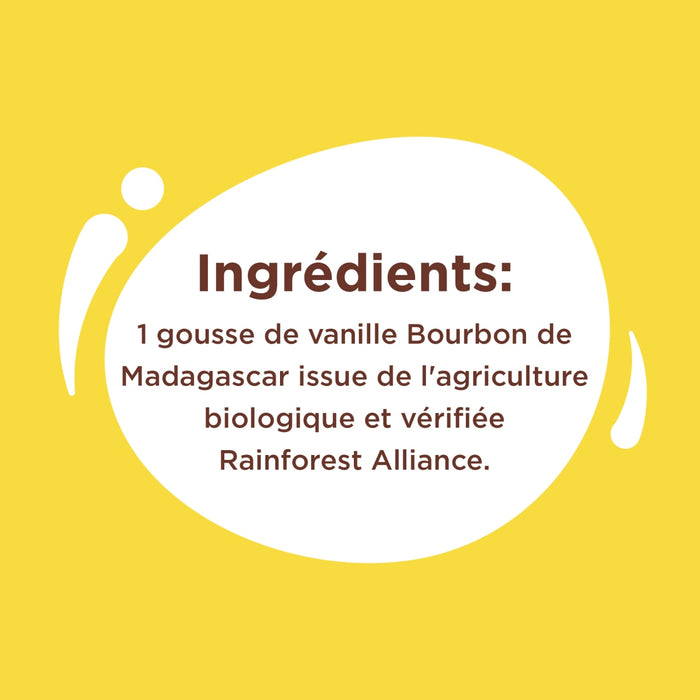 L'image indique une gousse de vanille bourbon comme ingrédient.