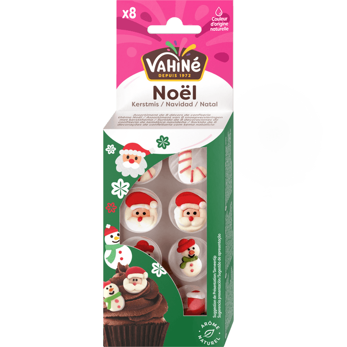 Un emballage de décorations comestibles sur le thème de Noël Valens Noel pour cupcakes et desserts.