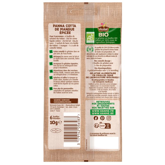 Dos d'un paquet d'ACpices biologiques Alnatura avec des informations sur le produit et ses certifications.