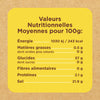 Une étiquette de valeurs nutritionnelles indique les valeurs nutritionnelles moyennes pour 100g d'un produit alimentaire.