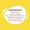 L'image affiche la liste des ingrédients d'un produit, mettant en avant des amandes issues de l'agriculture biologique et un avertissement concernant d'éventuelles traces d'autres fruits à coque.