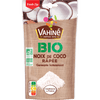 Un paquet de noix de coco râpée Vahiné BIO est présenté, mettant en évidence sa certification biologique et ses informations nutritionnelles.