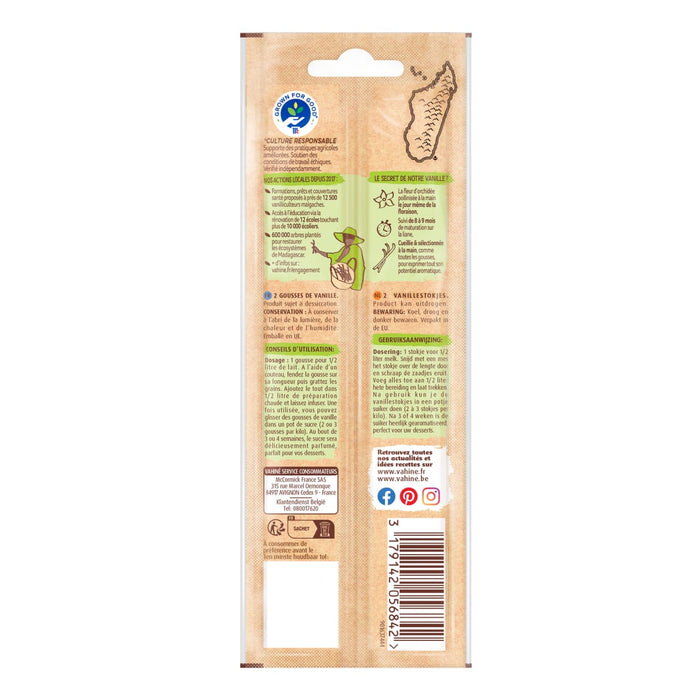 L'image montre le dos d'un emballage de produit avec des instructions et des informations nutritionnelles.