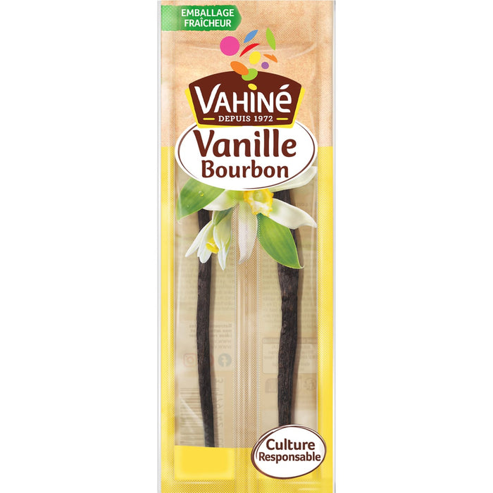 Un paquet de gousses de vanille Vahiné Vanille Bourbon est présenté.