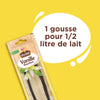 Un paquet de gousses de vanille VahinAC est prACsentAC avec un texte indiquant qu'une gousse suffit pour un demi-litre de lait.