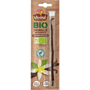Un emballage de gousse de vanille Bourbon BIO Wani est présenté.