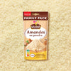 Un paquet de poudre d'amandes de la marque VahinAC, ACtiquetAC Family Pack, est prACsentAC sur un fond de poudre d'amandes.