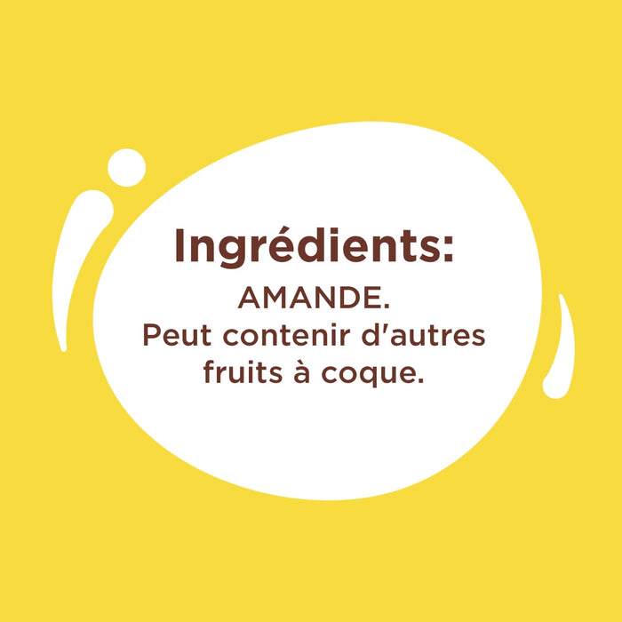 L'image indique l'amande comme ingrédient et précise que le produit peut contenir d'autres fruits à coque.
