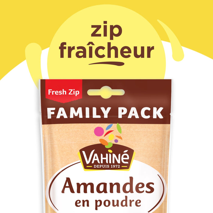 Paquet familial d'amandes en poudre VahinAC avec fermeture Fresh Zip pour conserver la fraARcheur.