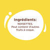 L'image indique que les ingrédients sont des noisettes et précise qu'elle peut contenir d'autres fruits à coque.