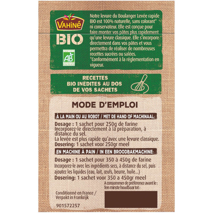 L'image montre un paquet de levure sA?che Alnatura BIO avec les instructions d'utilisation.